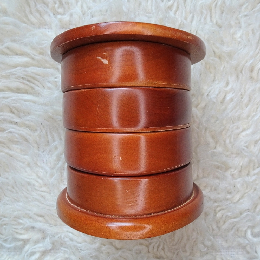 Vintage Wooden Jewelry Box 4 Tier Swivel Trinket Dish w/ Black Felt Lining - Picture 2 of 5